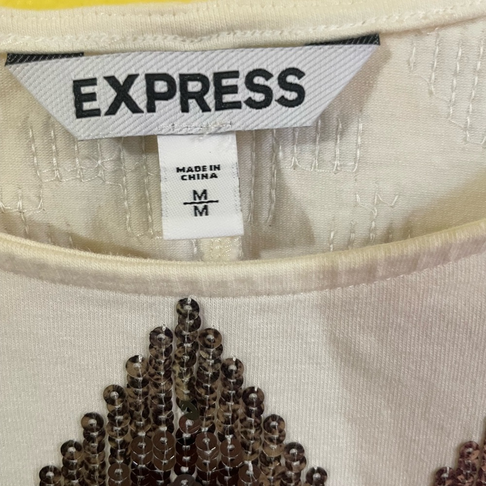 Express Cream and Brown Sequin Dress - Picture 3 of 4